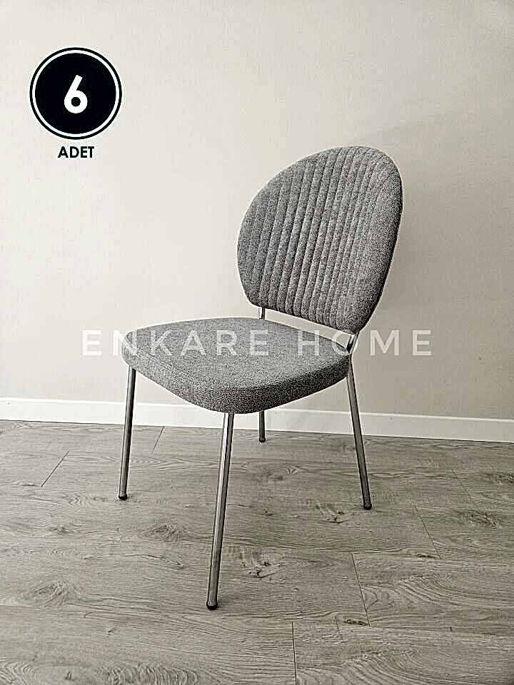 Midye Sandalye 6 Adet | Salon ve Mutfak Sandalyesi - Silinebilir Bukle Kumaş