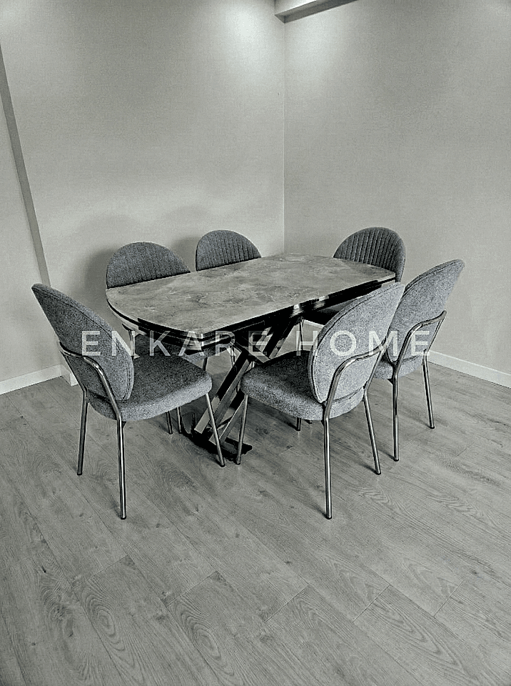 X Ayaklı Gloss Masa & Midye Sandalye | 6 Kişilik Masa Takımı | Mutfak&Salon | 80x130-190 cm