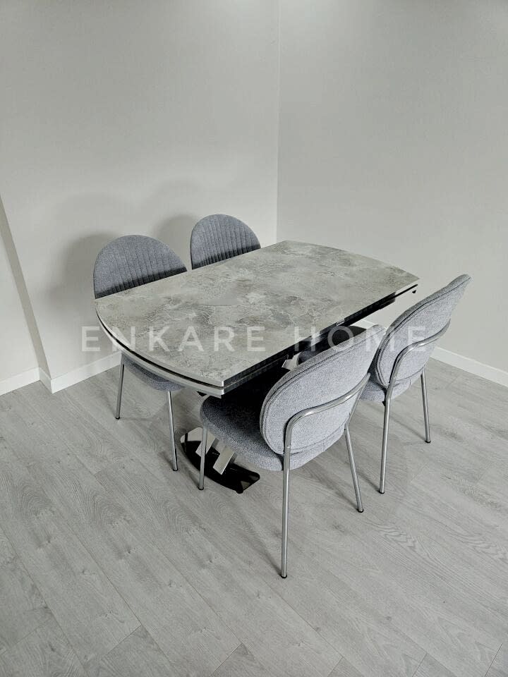 X Ayaklı Gloss Masa & Midye Sandalye - 80x130-190 | Çift Kanat Açılır | Salon ve Mutfak Masa Sandalye Takımı
