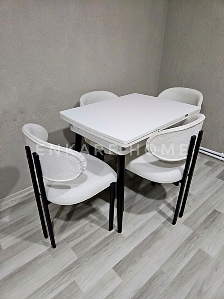 Küçük Mdf Masa & Badem Sandalye | 68x90-120  | Açılabilir Mutfak Masa Sandalye Takımı