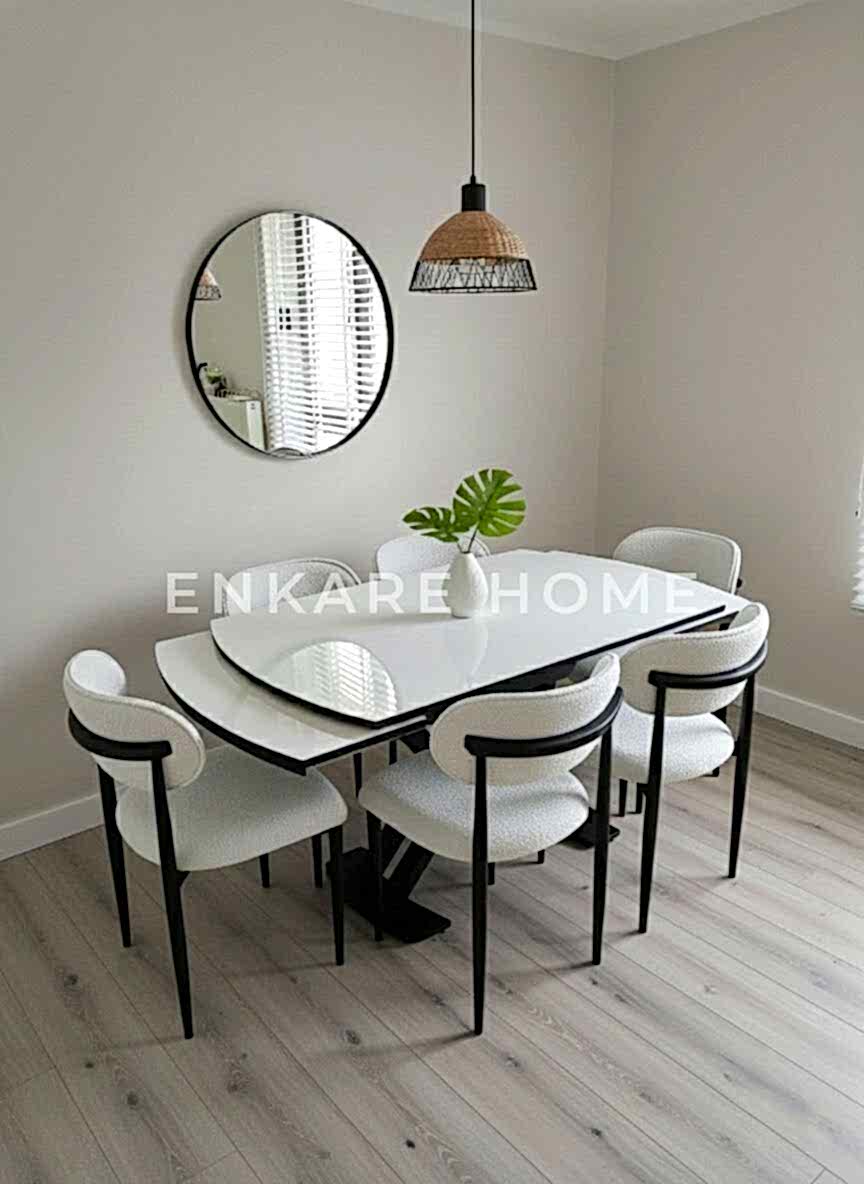 X Ayaklı Gloss Masa ve Polo Sandalye Takımı - Masa + 6 Sandalye - Çift Açılır Mutfak Masa Sandalye Takımı