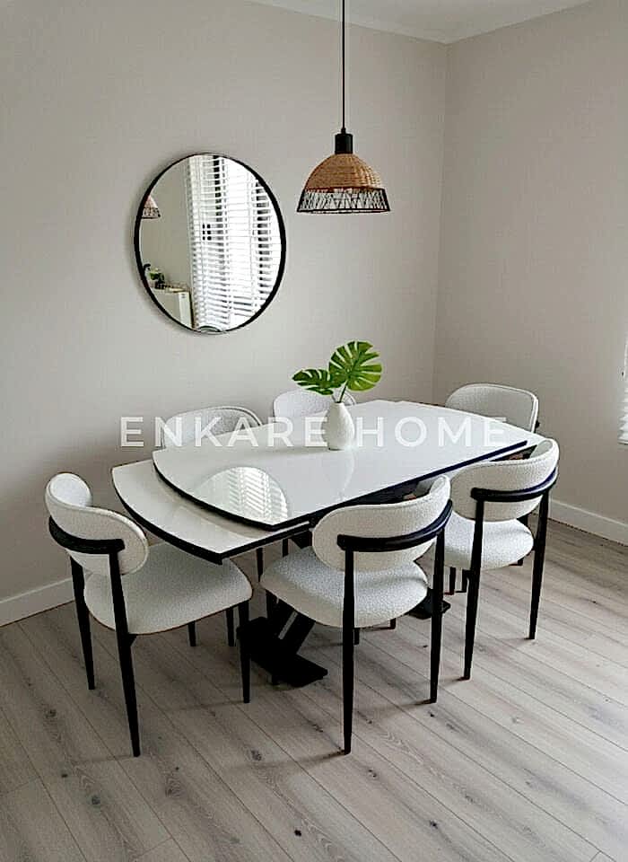 X Ayaklı Gloss Masa ve Polo Sandalye Takımı - Masa + 6 Sandalye - Çift Açılır Mutfak Masa Sandalye Takımı
