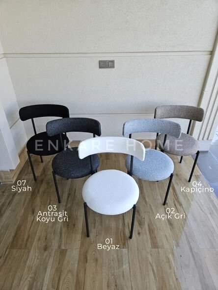 Nero Masa & Badem Sandalye 4 Kişilik Yemek Masası Takımı Beyaz Teddy Kumaş